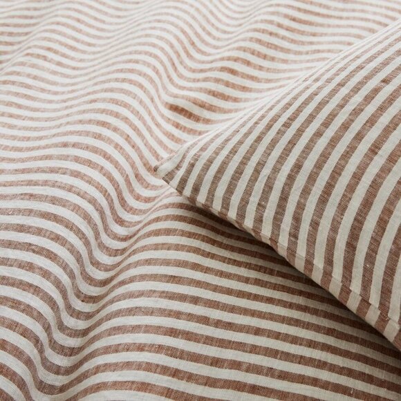 West Elm European Flax Linen Classic Stripe Duvet Euro Sham Terracotta Mélange - Picture 1 of 6